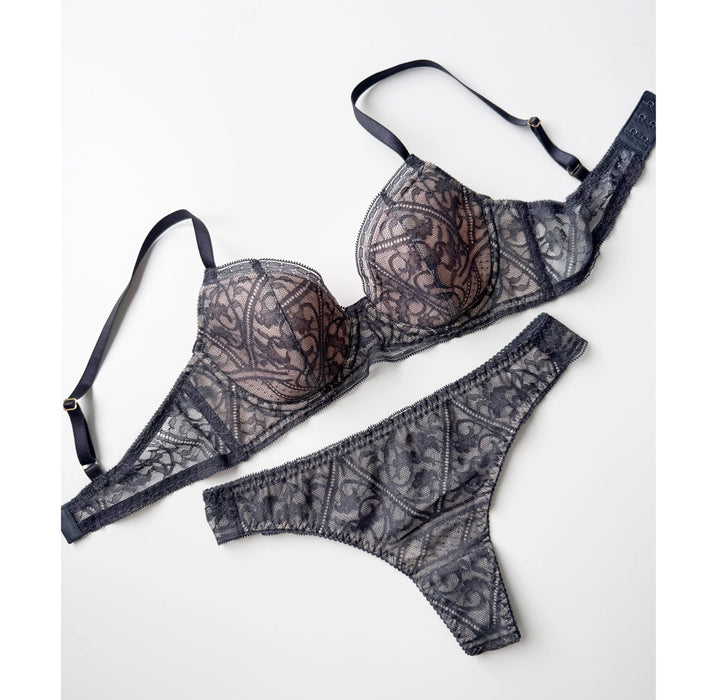 Amary 3/4 Cup Underwire Bra | Charcoal (Pink lining)