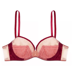 Bicolor Silk 3/4 Cup Underwire Bra | Wine Red