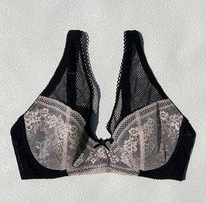 Floral Plunge Underwire Bra | Black