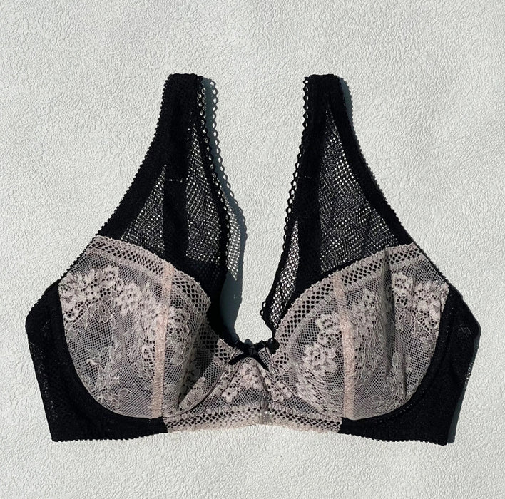 Floral Plunge Underwire Bra | Black