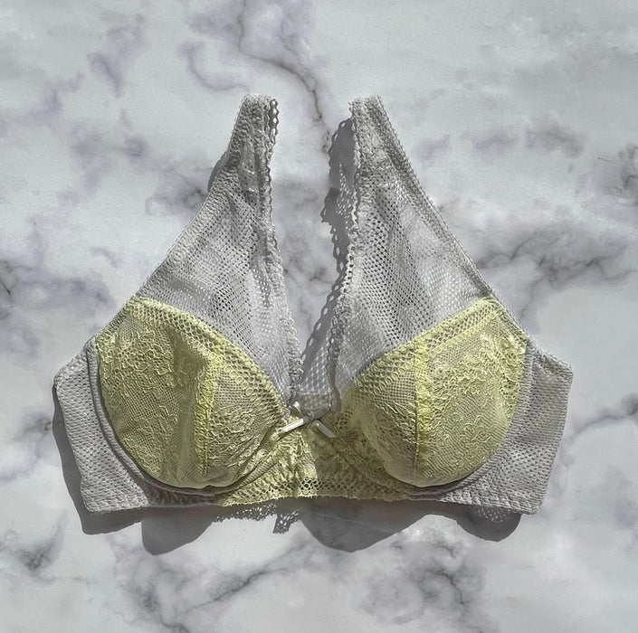 Floral Plunge Underwire Bra | Gray