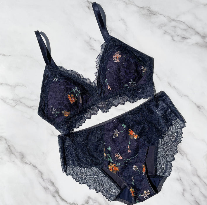 Night Garden Triangle Bralette | Navy