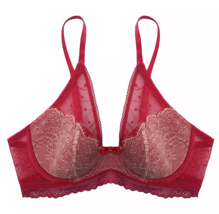 Polka Dot Plunge Underwire Bra | Berry