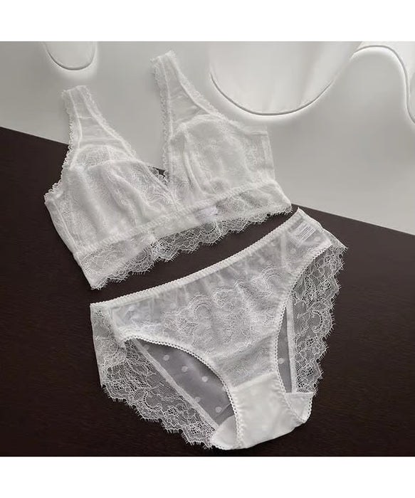 Polka Dot Long Bralette | White